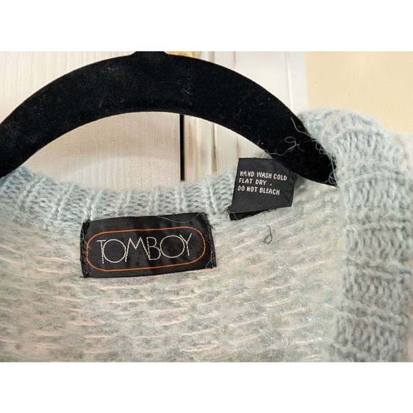 Vintage 80's Tomboy Medium Knit Vest Light Teal & White Geo Print - Picture 4 of 5